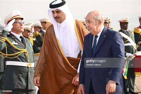 Emir of Qatar Sheikh Tamim bin Hamad Al-Thani is welcomed by Algerian ...