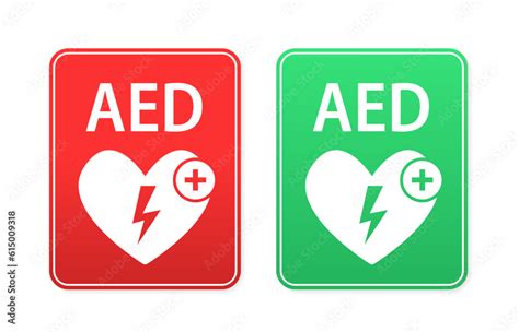 Emergency First Aid Defibrillator Sign White Heart Icon And White Cross Icon Aed Aid Cpr Red