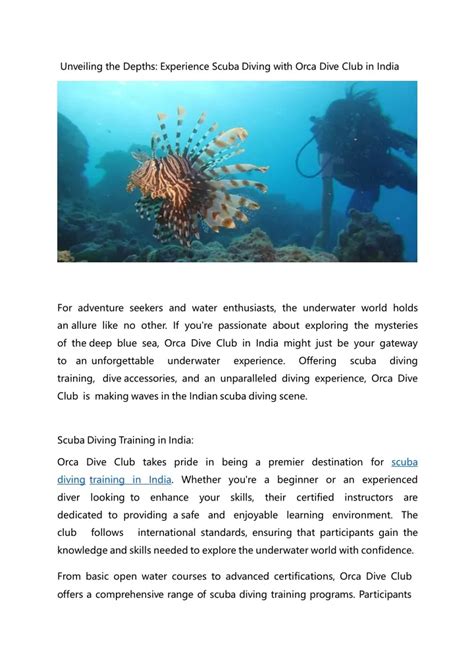 Ppt Unveiling The Depths Experience Scuba Diving With Orca Dive Club