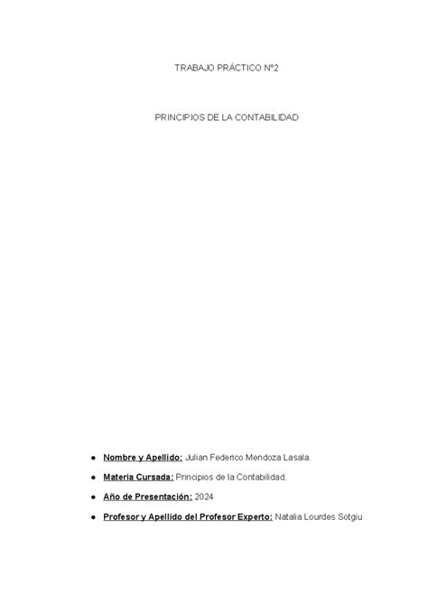 TP2 Principios DE LA Contabilidad TRABAJO PRÁCTICO N PRINCIPIOS DE