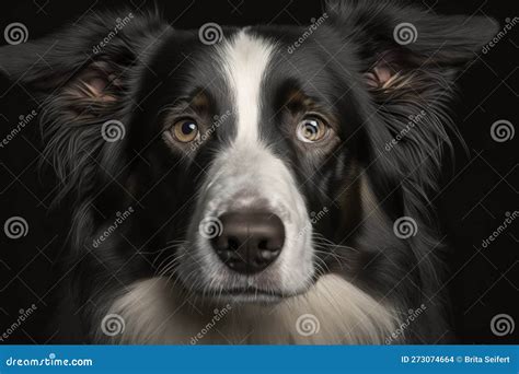 Generative Ai Portrait Of A Border Collie Dog Face Closeup Detailed