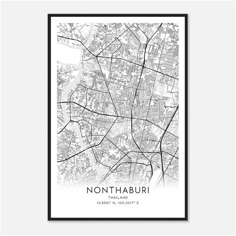 Nonthaburi Thailand Map Poster, Nonthaburi City Road Wall Art Print ...