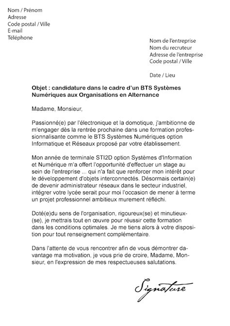 Lettre De Motivation Bts Syst Mes Num Riques Alternance Mod Le De