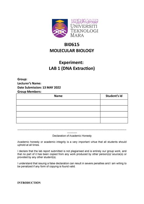 FULL LAB 1 BIO615 Lab Report About DNA Extraction This Report