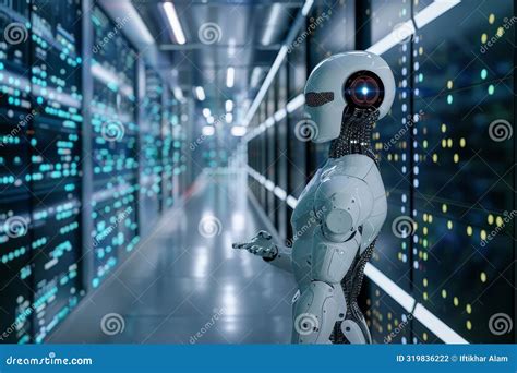 A Robot Is Seen Standing Amidst The Servers In A Busy Data Center