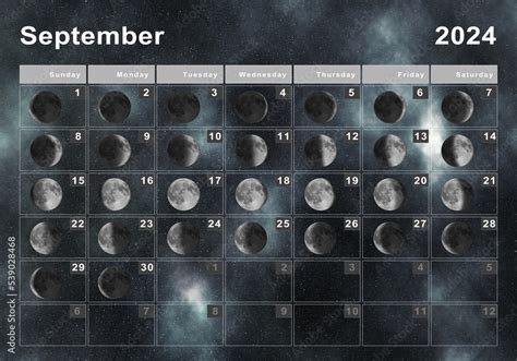 September 2024 Lunar Calendar Moon Cycles Stock Illustration Adobe Stock