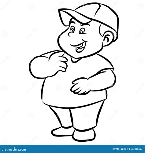 Line Drawing Cartoon Fat Boy Smiling - Vector Illustration Stock Vector - Illustration of ...