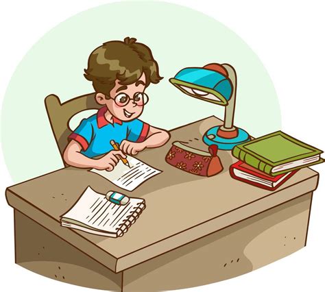 Cute Boy Studying At The Table Cartoon Vector Illustration 21612756