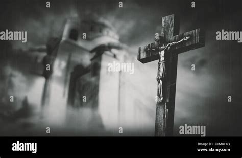 Jesus Christ Crucified At Golgotha Hill Outside Ancient Jerusalem Stock