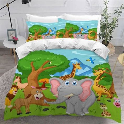 Housse De Couette 220X240 Forêt D Animaux Imprimé 3D Lion Girafe Parure