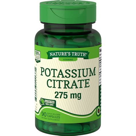 Potassium Citrate 275mg 90 Capsules Non Gmo And Gluten Free Supplement By Nature S Truth