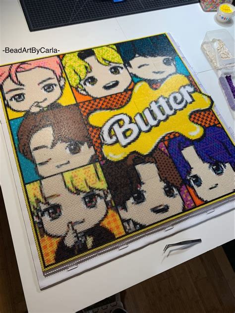 BTS Tinytan Butter Bead Art Easy Perler Beads Ideas Perler Bead Art