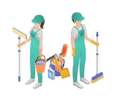 Free Vector Professional Cleaning Service Isometric Concept Two Women