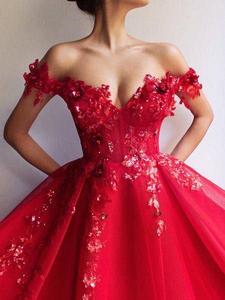 Sweetheart Neck Off Shoulder Red Lace Prom Dresses Long Off The Shoul