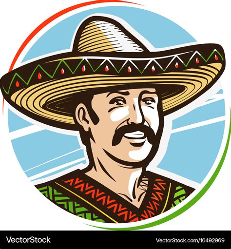 Portrait Of Happy Smiling Mexican In Sombrero Vector Image