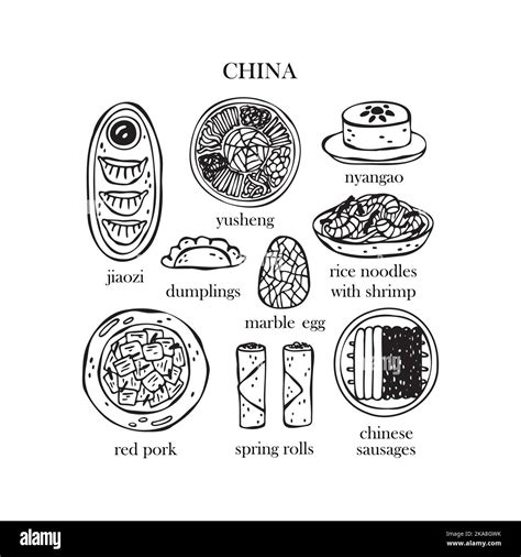 Vector Set Of Illustrations Of Chinese Christmas Dishes New Year Traditional Chinese Food