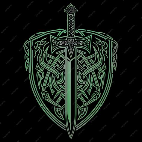 Premium Photo | Warrior Celtic Shield Logo With Sword and Knotwork for ...