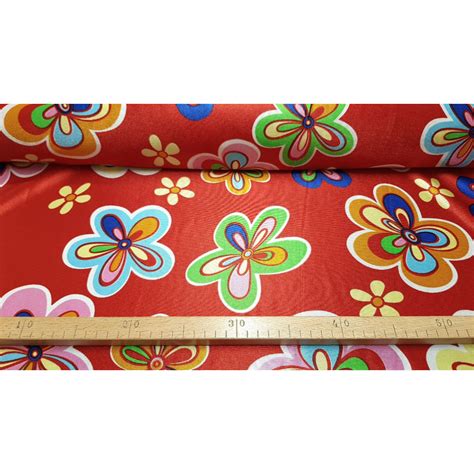 Satin Carnival Hippies Flowers Red Fabric Textil Siles Fabric Store