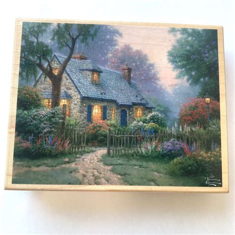 Vtg Thomas Kinkade Series Foxglove Cottage Rubber Stamp Cornish