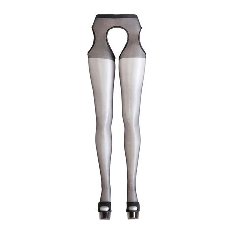 Straps Strumpfhose S M L Xl Schritt Offen Sexy Schwarz Nylon Bridget