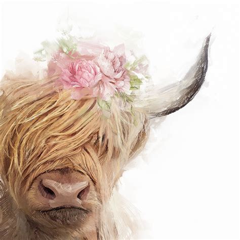 Highland Cow Flower Crown Print Printable Wall Art Farm Etsy