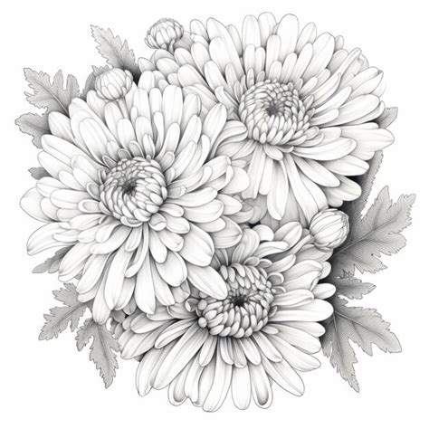 Premium Ai Image Charming Birdseyeview Chrysanthemum Line Art