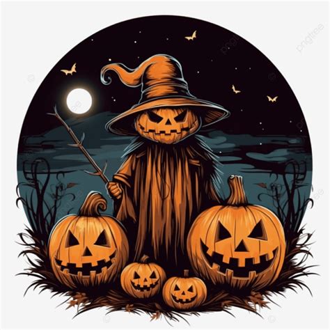 Ab Bora De Halloween Espantalho Em Ilustra O De Noite Escura Png