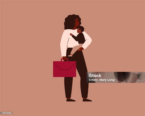 Ilustración De Mujer De Negocios Afroamericana Sosteniendo A Su Bebé En