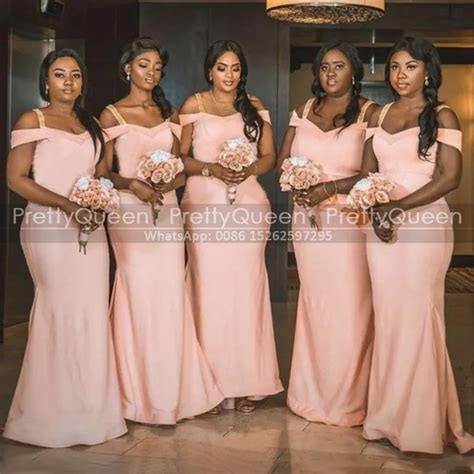 Peach Mermaid Bridesmaid Dresses Long Spaghetti Off Shoulder Plus Size