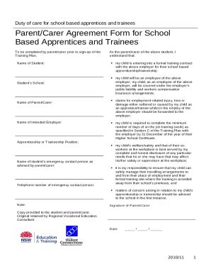 Parent Carer Agreement For School Based Apprentices And Trainees Doc