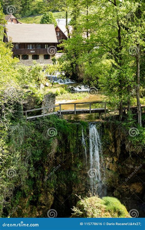 Waterfall On Korana River Canyon In Village Of Rastoke Slunj In