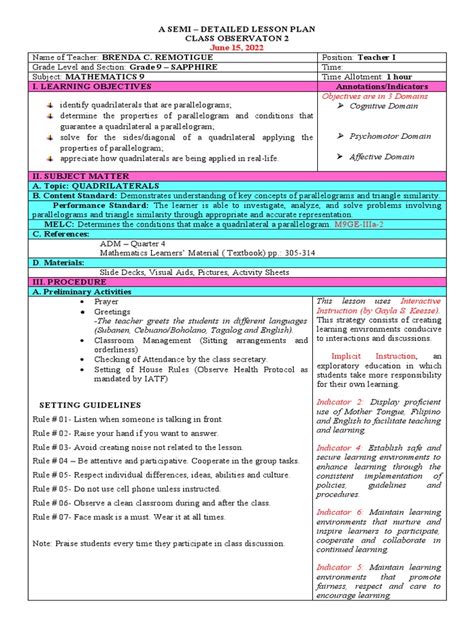 Quadrilaterals Lesson Plan Grade 9 Pdf Learning Communication