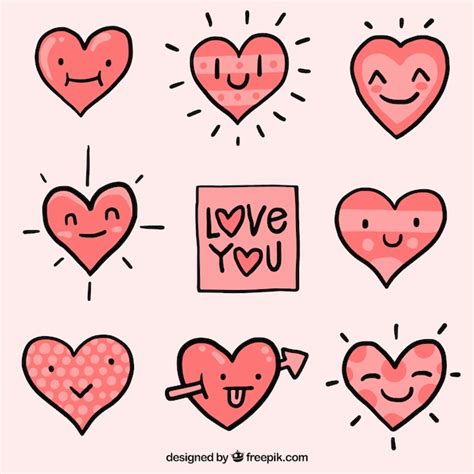 Free Vector Set Of Hand Drawn Hearts With Faces