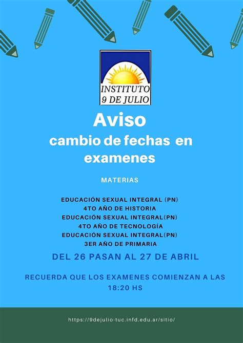 Aviso Por Cambio De Fecha En Mesa De Examen Instituto 9 De Julio