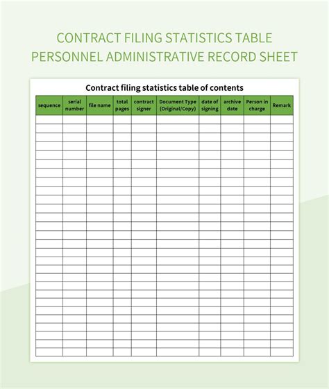 Contract Filing Statistics Table Personnel Administrative Record Sheet