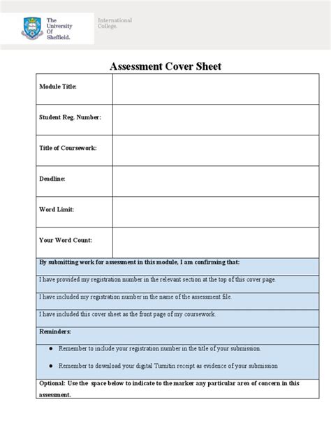 Coursework Assessment Cover Sheet Pdf