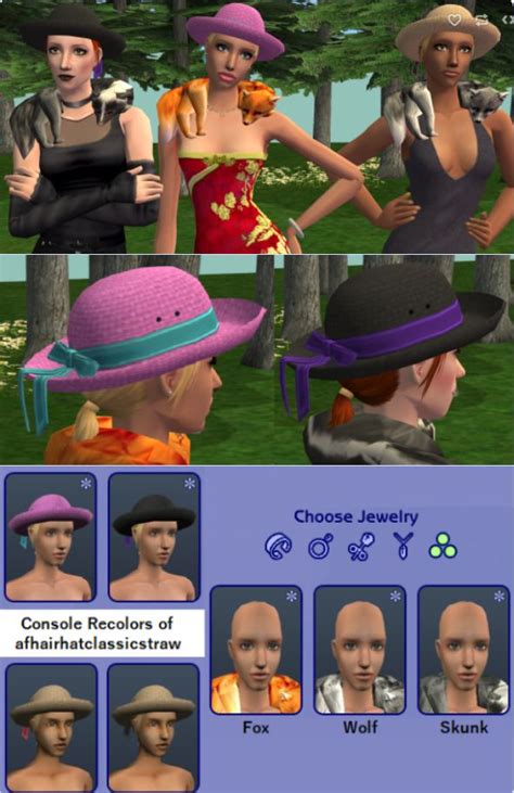 Hatclassicstraw Recolors And Fox Accessory Converted From The Sims