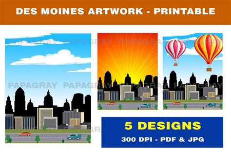 Des Moines Skyline - Printable Artwork Graphic by Papa Gray · Creative ...