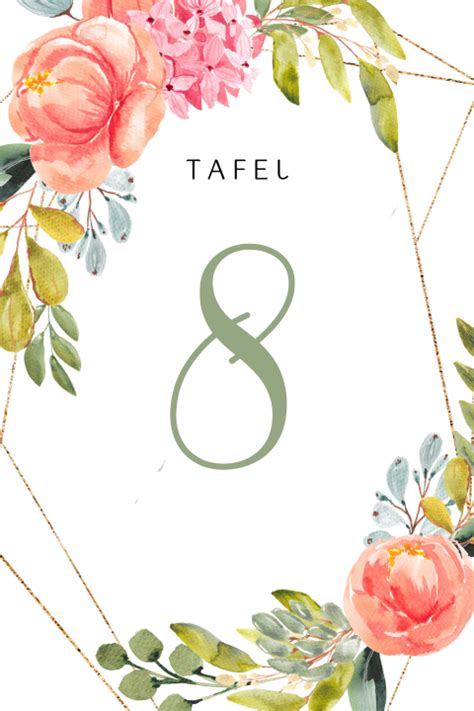 Tafelnummer Kaart Bonte Bloemen Watercolor Trouwen