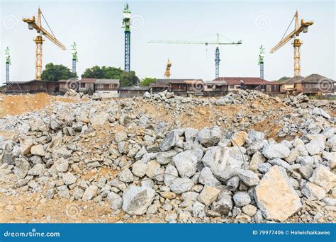 Pieces Of Concrete And Brick Rubble Debris On Construction Site Stock