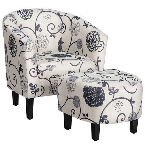 Gymax Modern Accent Tub Chair Ottoman Set Fabric Upholstered Club Chair