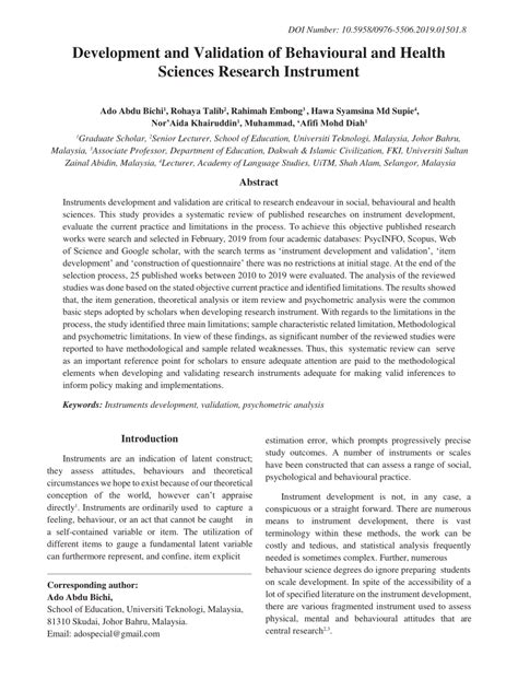 PDF Development And Validation Of Behavioural And Health Sciences