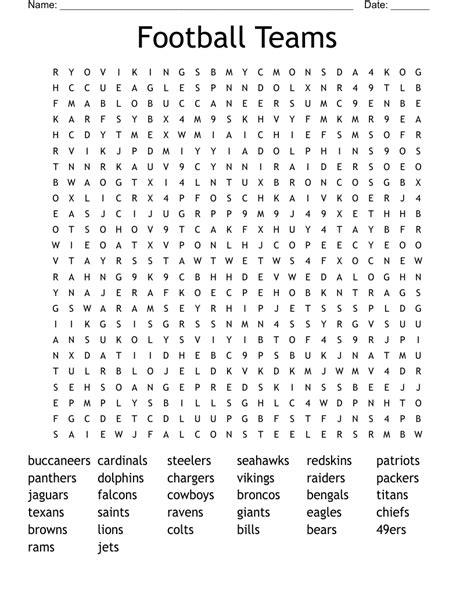 Football Teams Word Search WordMint