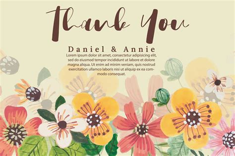 Thank You Card Watercolor Flower Template 14463137 Vector Art At Vecteezy