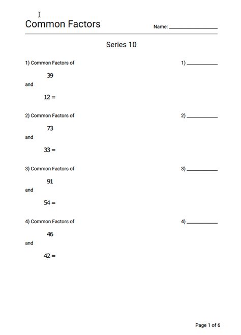 Math Common Factors Practice Worksheet Series 10 Geek Slop Online