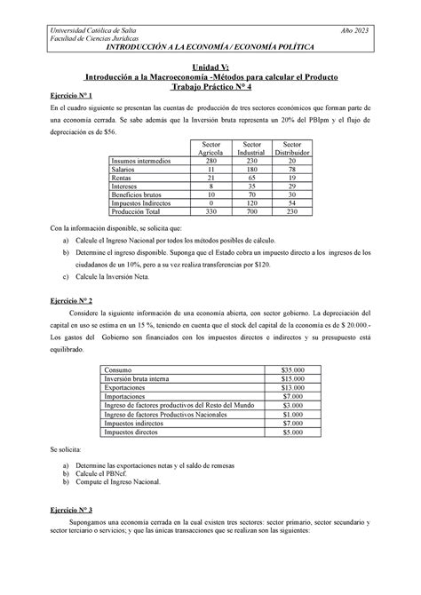 Trabajo Práctico N 4 Unidad N5 Intro a la Macroeconomía