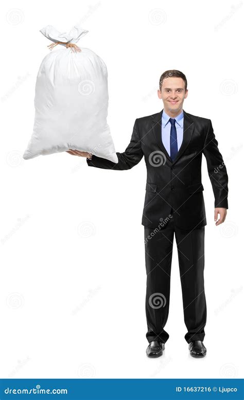 Full Length Portrait Of A Man Holding A Money Bag Stock Photo Image