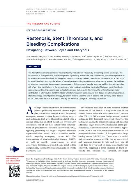 PDF Restenosis Stent Thrombosis And Bleeding Complications THE