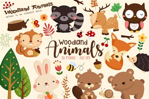 Woodland Animal Clipart - Cute Forest an Graphic by Inkley Studio ...