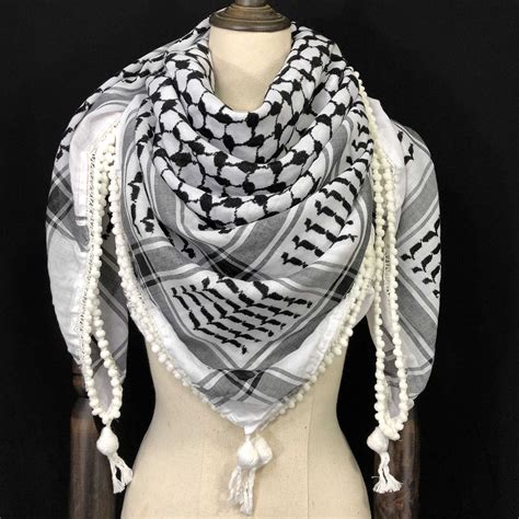 Keffiyeh Palestine Shemagh Scarf Arab Black On White Heavy Etsy